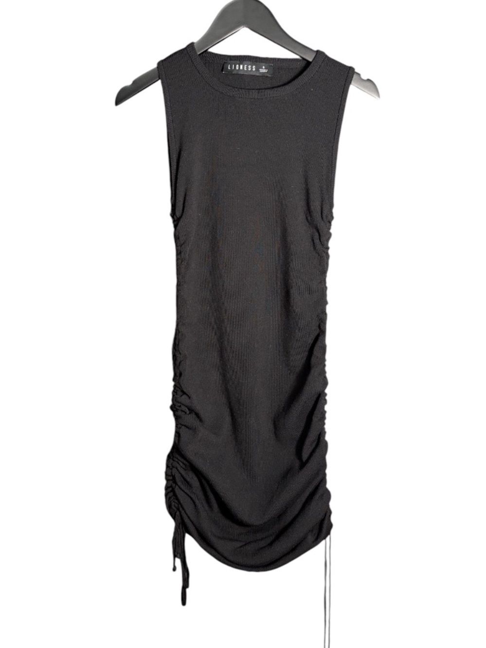 Lioness Black Ruched Side-Tie Midi Dress